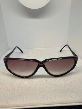Vintage 80s Sover Black Purple Accent Temple Emblem Sunglasses Made in Italy